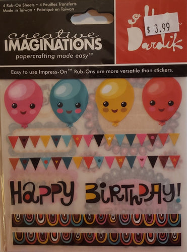 Creative Imaginations - rub ons pack - Happy birthday bash