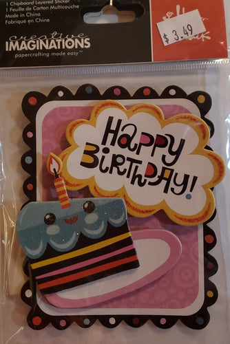 Creative Imaginations - dimensional stickers - Happy birthday chipboard layered sticker