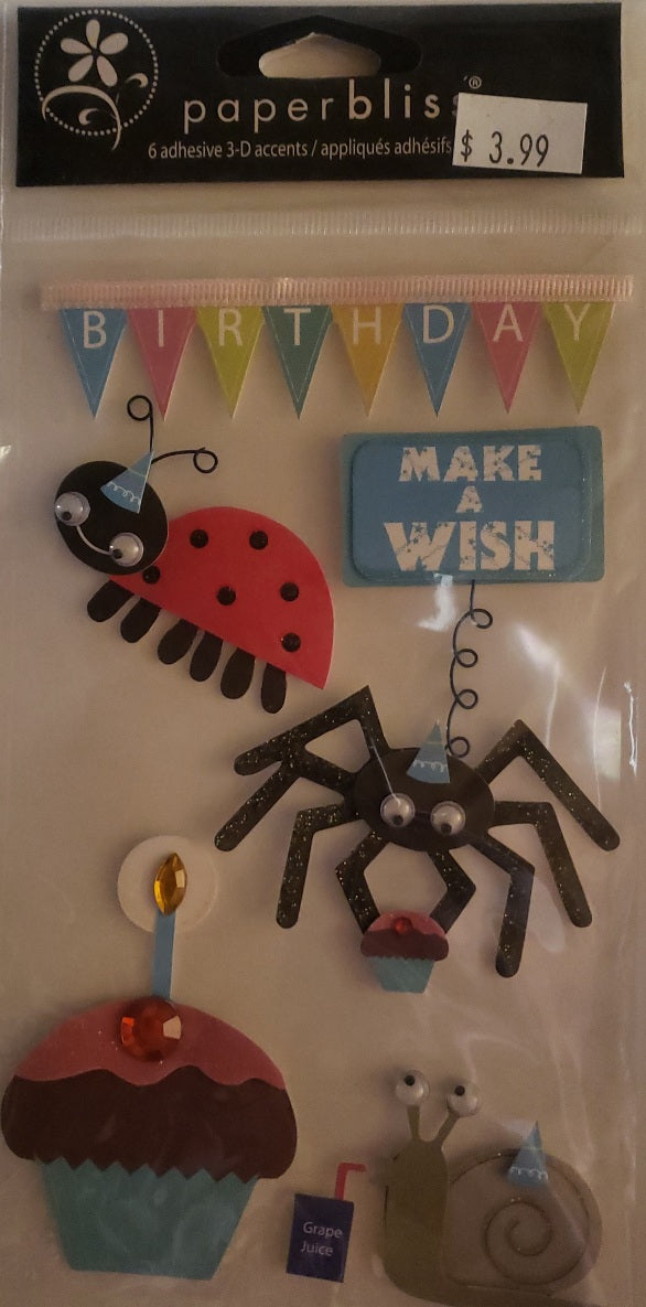 Paper bliss dimensional stickers - birthday bugs