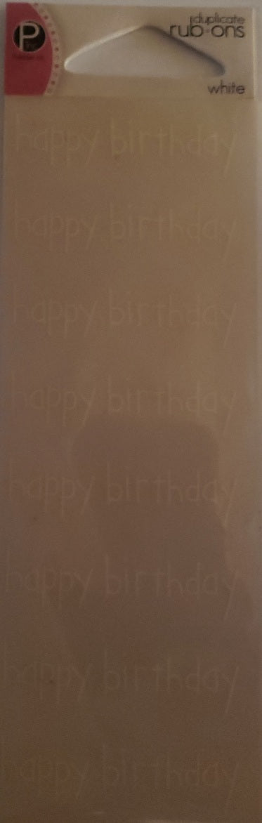 Pebbles inc -  rub-ons  sheet duplicates - Happy birthday white