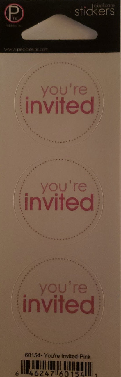 Pebbles inc -  cardstock sticker sheet duplicates - you're invited pink