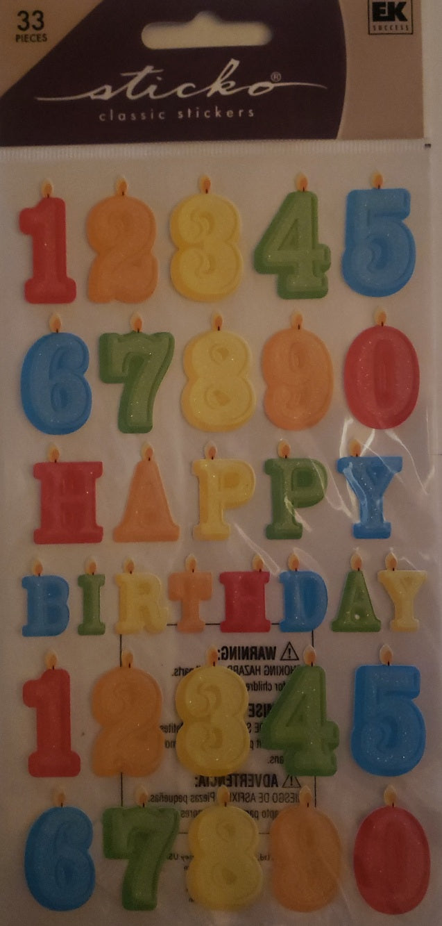 Sticko -  flat sticker sheet - birthday number candles