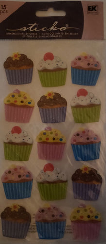 Sticko -  flat sticker sheet - bright glitter cupcakes