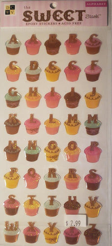 Die cuts with a view DCWV - dimensional sticker sheet - the sweet glitter stack - cupcake alphabet