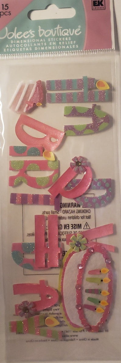 Jolee's by you Boutique Dimensional Sticker - a touch of - happy birthday title - medium skinny pack