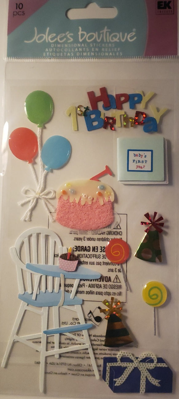 Jolee's by you Boutique Dimensional Sticker - birthday 1st  - large pack