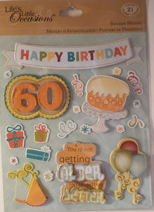 K and company Dimensional Sticker - medium pack - lifes little occasions - 60th birthday