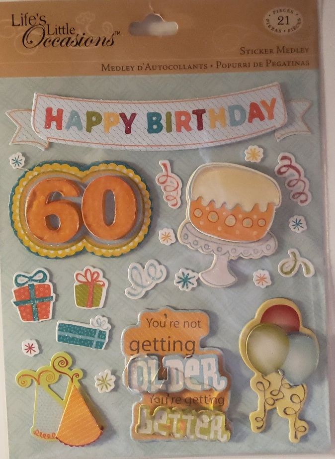 K and company Dimensional Sticker - medium pack - lifes little occasions - 60th birthday
