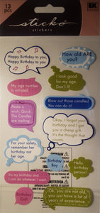 Sticko -  flat sticker sheet - funny happy birthday captions bubbles