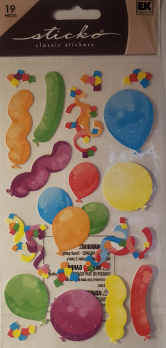 Sticko -  flat sticker sheet - party balloons glitter