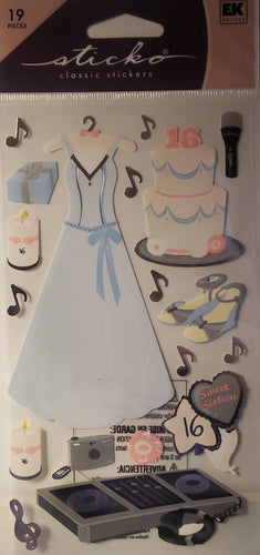Sticko -  flat sticker sheet - sweet 16 birthday