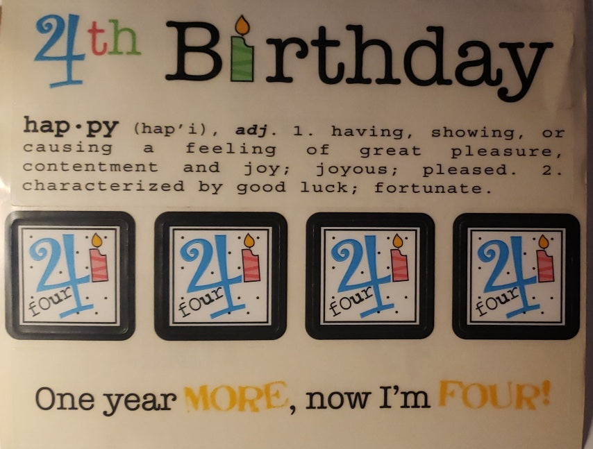 Srm press  - say it with stickers sheet - 4th birthday party