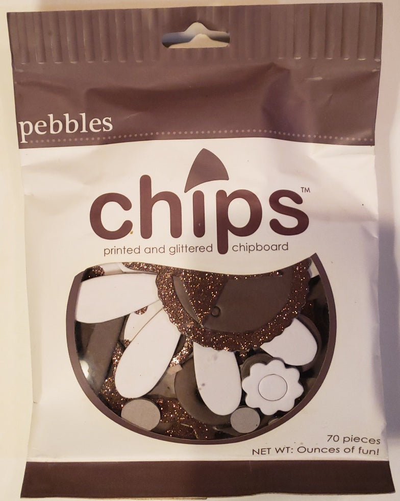 Pebbles inc -  chipboard glitter shapes - Chips Flowers, tags, shapes - chocolate brown