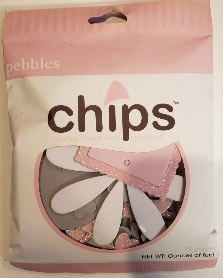 Pebbles inc -  chipboard glitter shapes - Chips Flowers, tags, shapes - baby pink