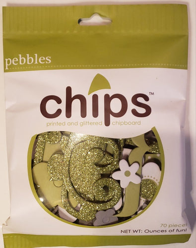 Pebbles inc -  chipboard glitter shapes - Chips Flowers, tags, shapes - Spring Green