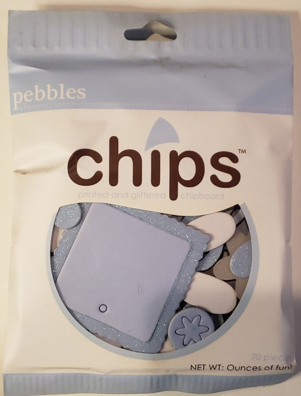 Pebbles inc -  chipboard glitter shapes - Chips Flowers, tags, shapes - Baby Blue