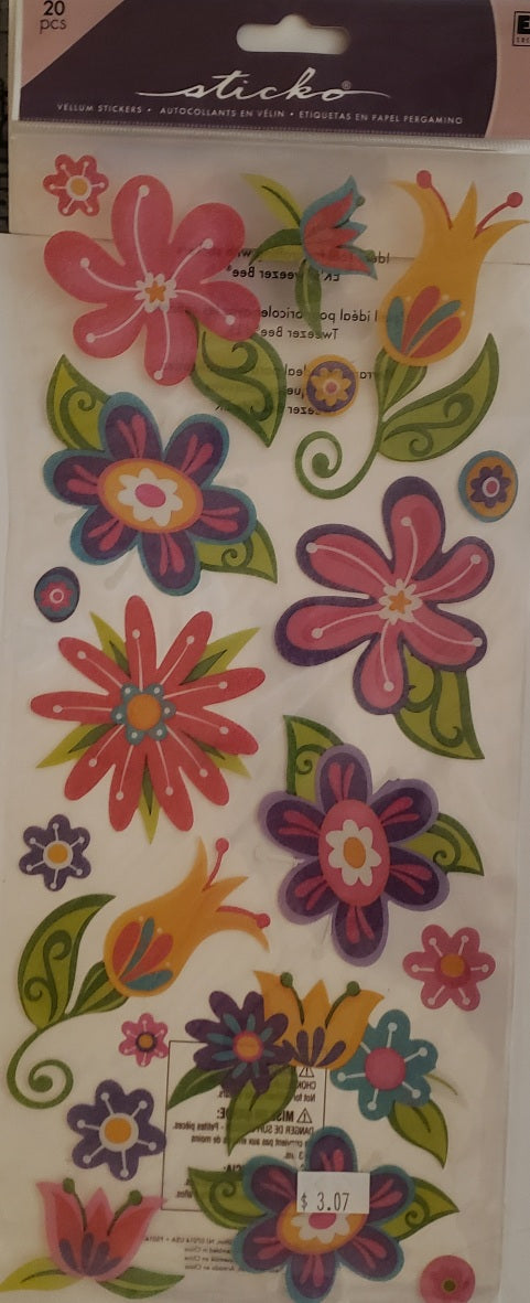 Sticko - x large  flat sticker sheet - lg fanciful fancy flowers
