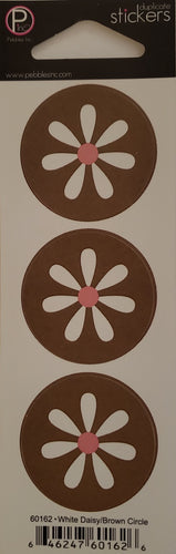 Pebbles inc -  cardstock sticker sheet duplicates - daisy white in brown circle