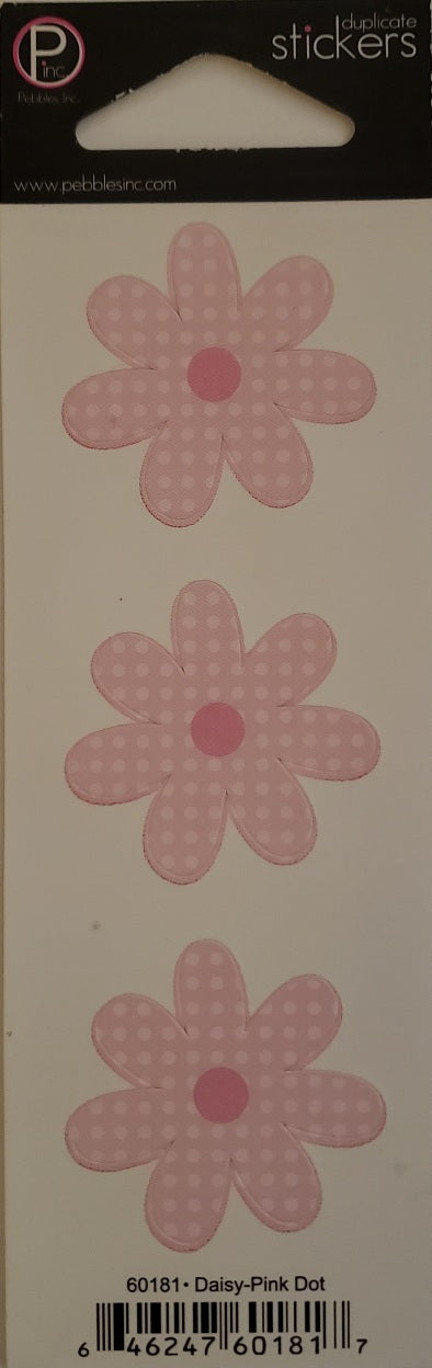 Pebbles inc -  cardstock sticker sheet duplicates - pink polkadot daisy with pink center