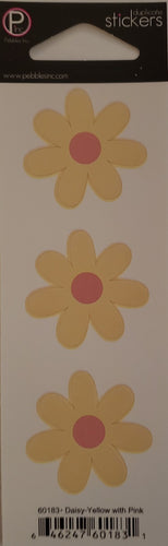 Pebbles inc -  cardstock sticker sheet duplicates - daisy yellow with pink center