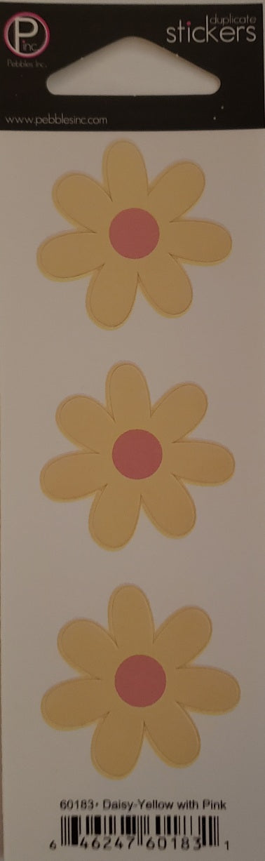 Pebbles inc -  cardstock sticker sheet duplicates - daisy yellow with pink center