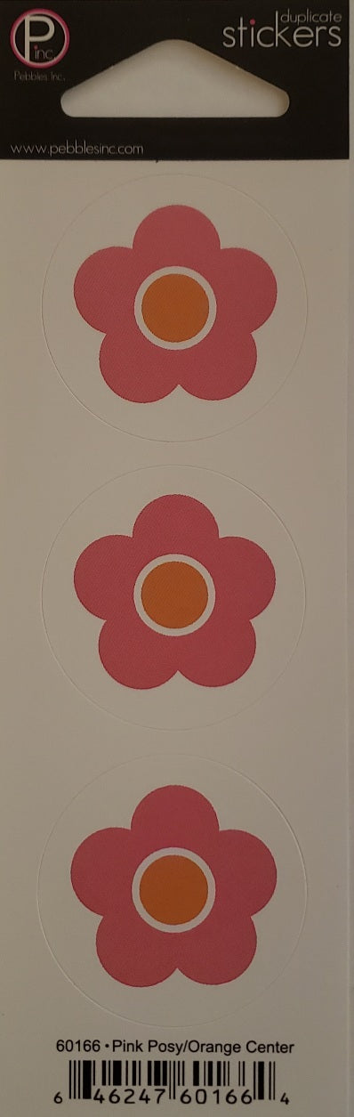 Pebbles inc -  cardstock sticker sheet duplicates - pink posy with orange center