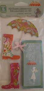 Autumn leaves -  3 d embellishments sticker - wellies and brellas