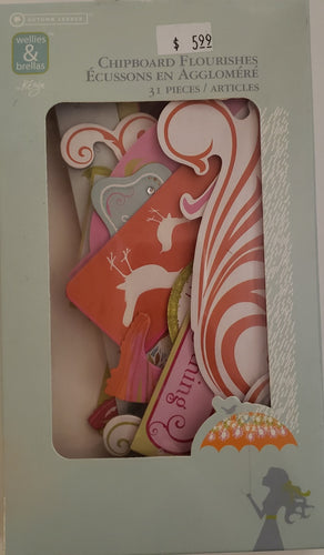 Autumn leaves -  chipboard glitter shapes - wellies and brellas - flourishes