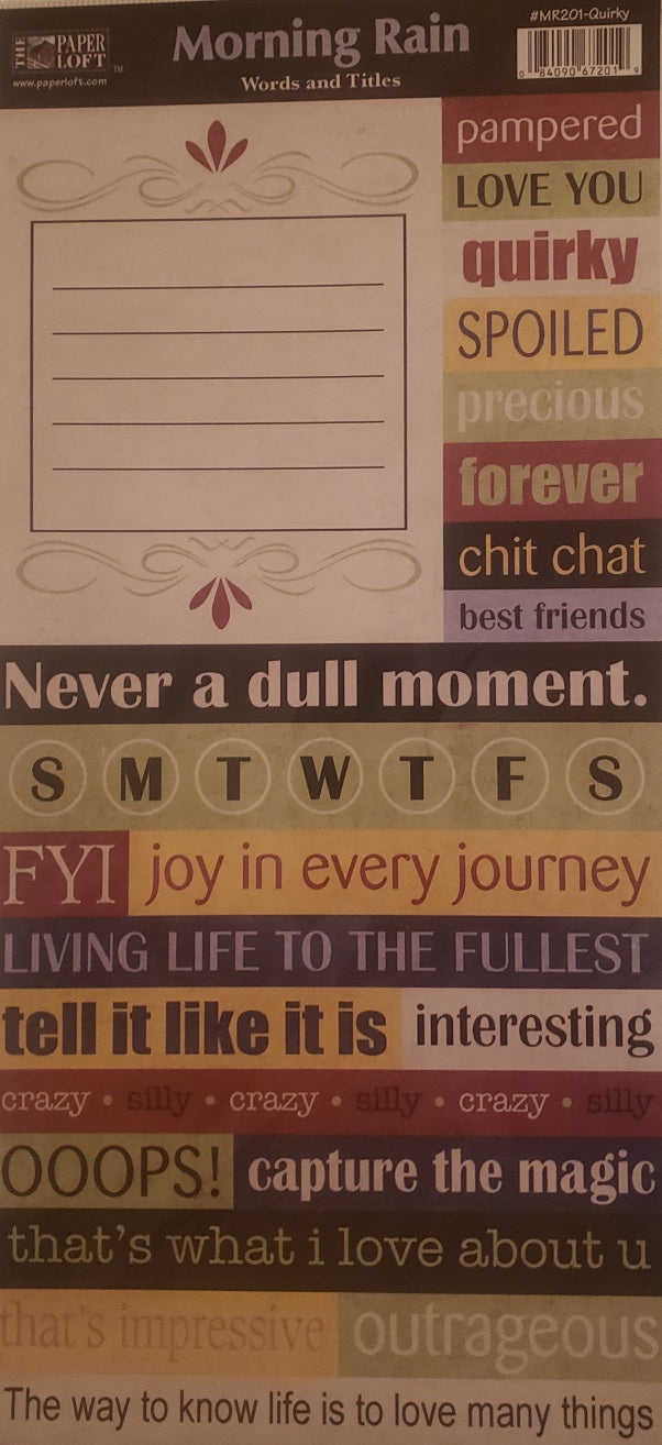 The Paper Loft  - cut out sheet - morning rain quirky words and titles