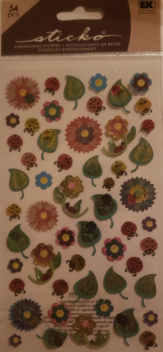 Sticko -  dimensional sticker sheet - spring ladybugs