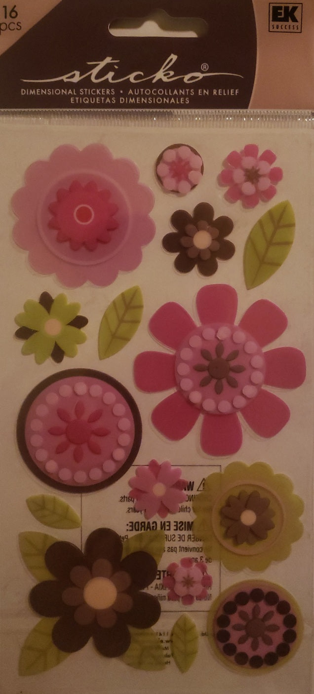 Sticko -  dimensional sticker sheet - pink buttercups