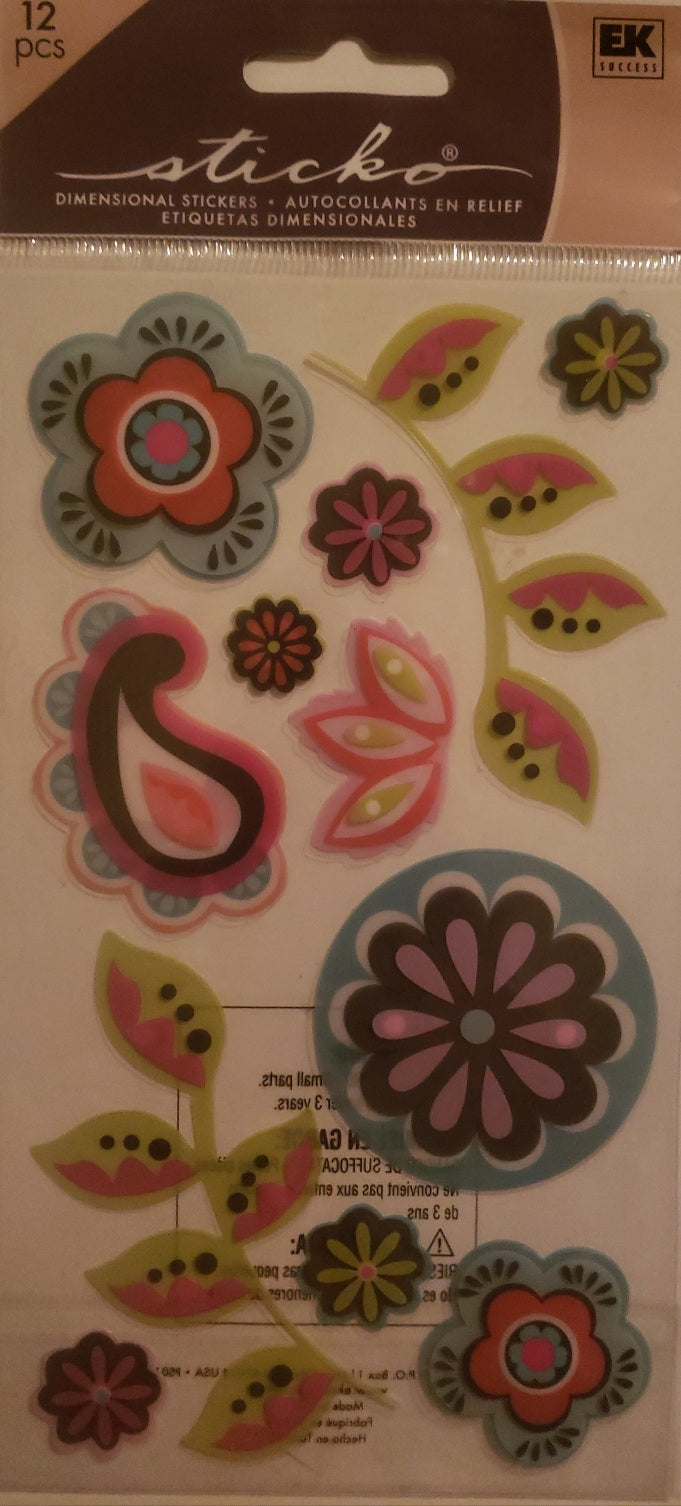 Sticko -  dimensional sticker sheet - paisley and flowers