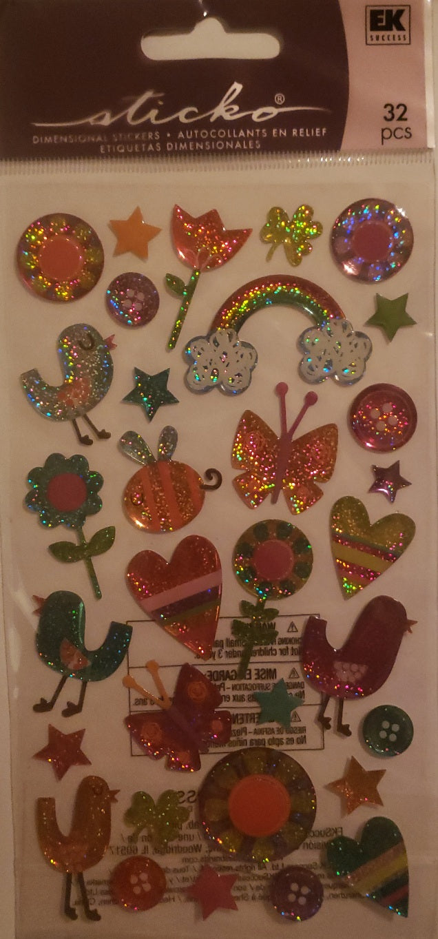 Sticko -  epoxy dimensional sticker sheet - chickadee and flowers