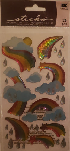 Sticko -  epoxy dimensional sticker sheet - clouds and rainbows