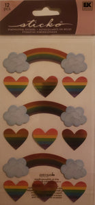Sticko -  dimensional sticker sheet - rainbow and hearts