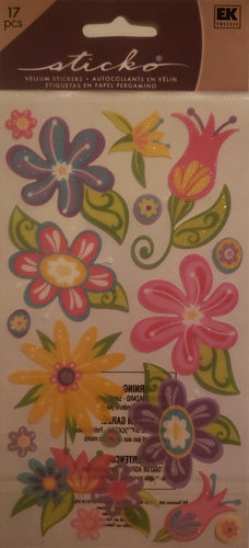Sticko flat sticker sheet - fanciful flowers glitter