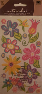 Sticko flat sticker sheet - fanciful flowers glitter