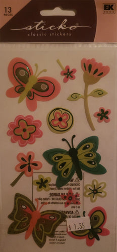 Sticko flat sticker sheet - flowef butterfly foil