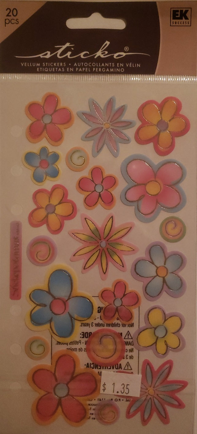 Sticko flat sticker sheet - vellum flowers foil