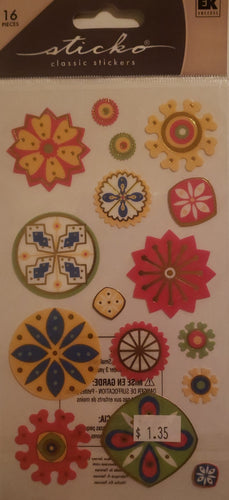 Sticko flat sticker sheet - striking red yellow ornaments foil