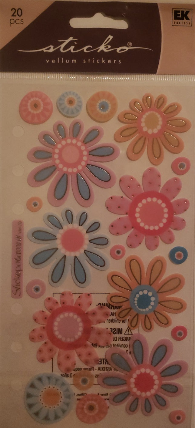 Sticko flat sticker sheet - crazy daisies foil