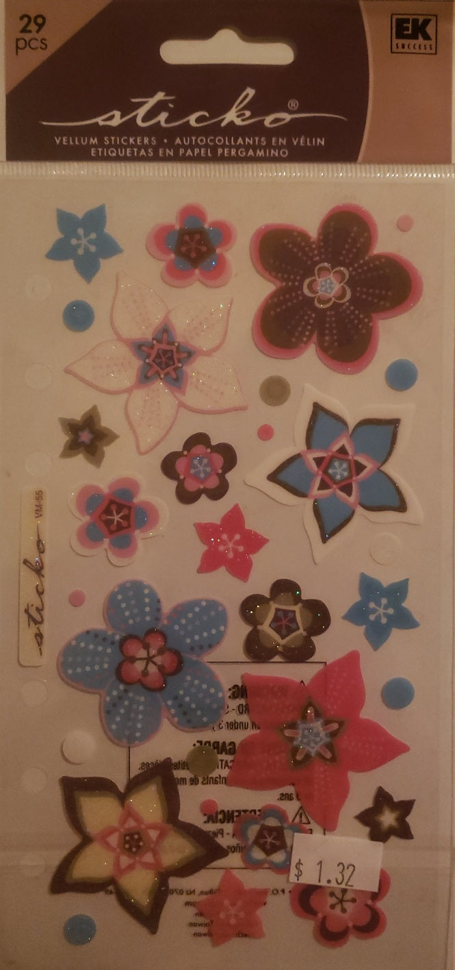 Sticko flat sticker sheet - vellum retro flower works