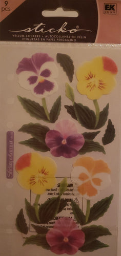 Sticko flat sticker sheet - vellum pansies flower