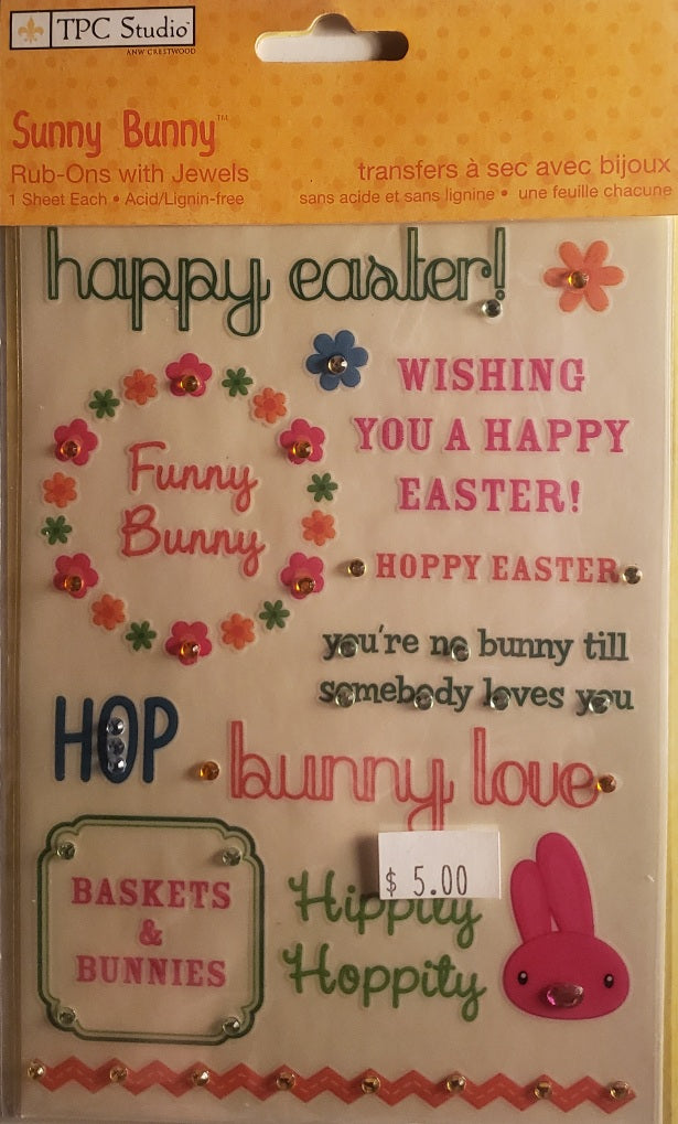 Tpc studios -  rubons sheet - sunny bunny with jewels and phrases