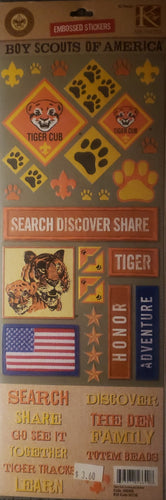 K and company -  x large embossed sticker sheet - boy scout's of America cub scouts embossed