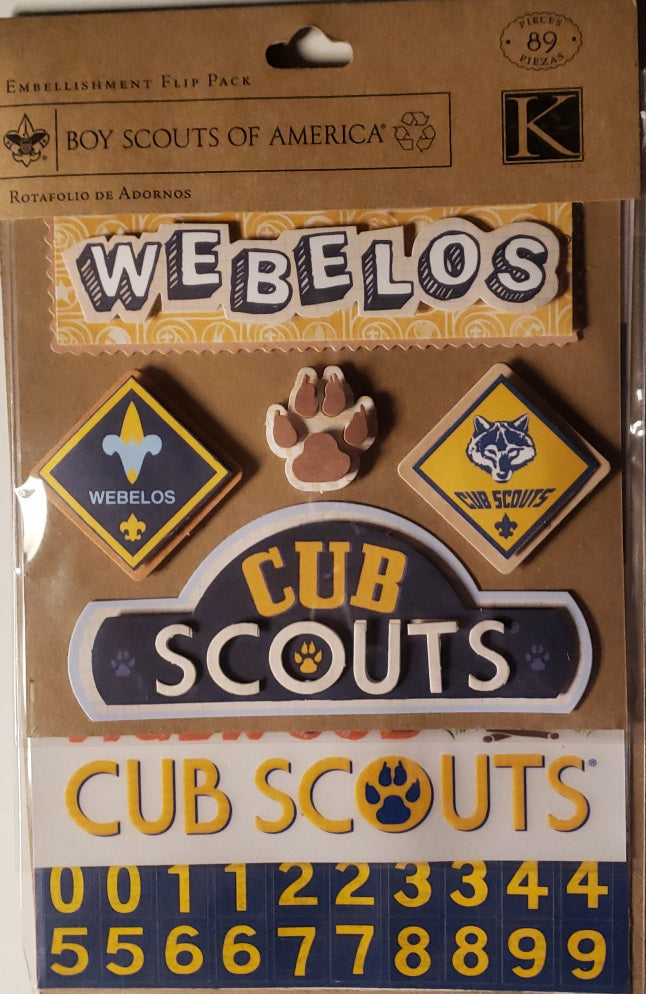 K and company -  flip pack - rub ons dimensional and flat stickers - boy scout's of America cub scouts