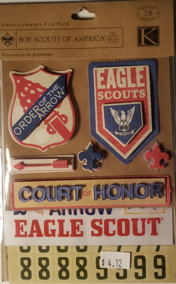 K and company -  flip pack - rub ons dimensional and flat stickers - boy scout's of America eagle scout