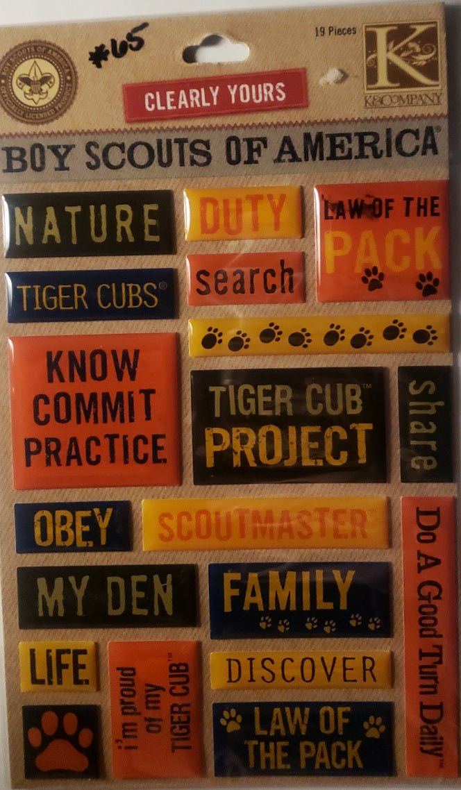 K and company - enamel dimensional stickers - boy scout's of America words tiger cubs