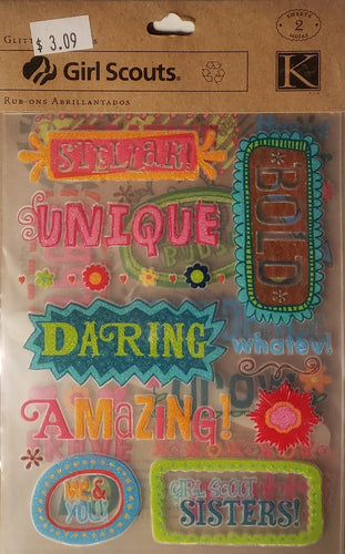 K and company - glitter rub ons  - Girl Scouts spinners and buttons