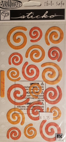 Sticko - flat sticker sheets - red orange glitter swirls